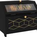 Double Layer Bread Box With Golden Trim for Countertop, Wooden Bread Container for Kitchen Counter, Corner Bread Storage (Black1)