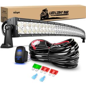 Nilight 50Inch 288W Curved Spot Flood Combo Led Light Bar Off Road Driving Lights Boat Lights Fog Light 12V On/Off 5 Pin Rocker Switch Power 12AWG Wiring Harness Kit-1 Lead for Trucks