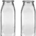 The Dairy Shoppe Glass Milk Bottle, Heavy Glass with Lid, Creamery Style (2, Pint)