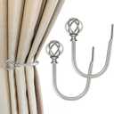 2 Pack Curtain Holdbacks, USFOOK Decorative Window Drapery Tiebacks (2 Pack/1 Pair), Curtain Tie Back Hooks for Wall with Antique Silver Twisted Cage Finials (3.45" L x 5.35" W)