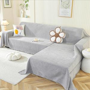 OstepDecor Sectional Couch Covers 2 Pieces, L Shaped Sofa Cover, Chenille Couch Cover for Dogs Washable, Couch Cover Blanket, Sofa Slipcover for 2-3 Cushion Couch (71"x110"+71"x118", Light Grey)