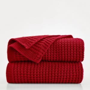 Douceur Christmas Red Throw Blanket for Bed, Soft Chunky Cable Knit Throw Blanket, Classic Fisherman's Rib Stitch Pattern Throw for Living Room,60"X80"