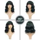 Black Green Wig with Bangs for Women Short Wavy Bob Wig Cosplay Wig Synthetic Wigs Halloween Wigs (12 Inch)