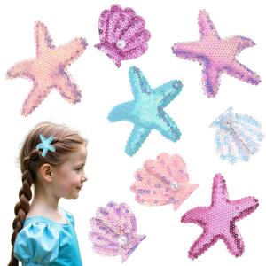 Oruola 8pcs Seashell Hair Clip,Glitter Starfish Seashell Starfish Hair Clips,Multicolor Beach Hair Accessories,Shell Hair Clip with Pearls,Starfish Hair Clip for Women Girls Beach Wedding