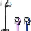 Adjustable Walking Cane for Men & Women with 4-Pronged Base for Extra Stability - Foldable Cane for Seniors with Foam Padded Offset Handle for Soft Grip & a Second Handle for Standing Black