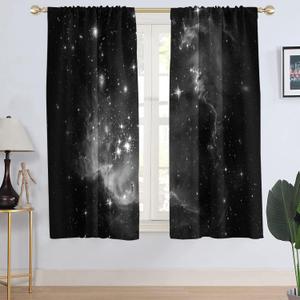 AAtter Galaxy Window Curtain Outer Space Black Star Celestial Witchy Gothic Trippy Mens Boys Anime Dark Living Room Bedroom Rod Pocket Drapes Treatment Fabric 1 Pair Home Decor, 42" W x 63" L, Cool