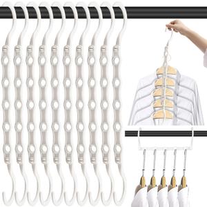 DUCOO Space Saving Hangers 10 Pack, Heavy Duty Magic Cascading Hanger Organizer with 5 Enclosed Anti-Slip Holes, Closet Organizers and Storage for Clothes, College Dorm Room Essentials, White, 9.4"L X 0.8"W X 4.0"H X 0.32"T X 2" Hook