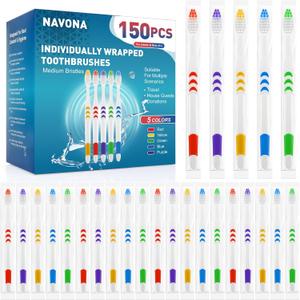 Navona 150 PCS Individually Wrapped Bulk Toothbrush Pack, Disposable Soft Bristle for Adult or Kid, Ergonomic Handle, Perfect for Travel, Hotel, Donation