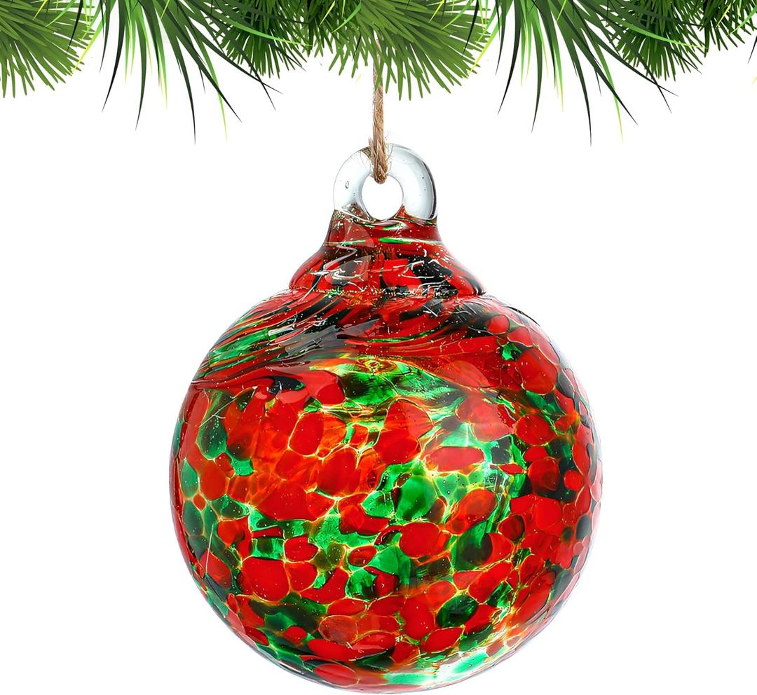 Hand Blown Glass Gazing Balls for Garden Hanging 2.3" Friendship Balls Christmas Ball Ornaments for Xmas Tree Decoration (Red - A)