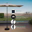 Helios&Hestia 6.5x10 ft Solar Powered Rectangular Outdoor Market Patio Umbrella with LED Lights and Tilt, Providing Shade for Rectangle Tables for Garden, Deck, Pool