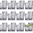 LemonRoad 24 Pack Reusable Plastic Drinking Glasses Set - 20oz & 13.5oz Stackable Tumbler, Shatter-resistant Highball Cups for Water, Cocktail, Iced Coffee, Indoor Outdoor Use, BBQ, Patio, Pool (Grey)