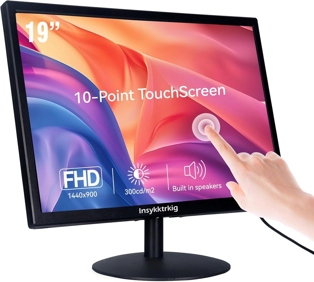 Touchscreen Monitor 19" FHD 1440x900 Multi-Touch Screen HDMI VGA Type-A Touch Port Dual Speakers,60Hz,VESA,Brightness 300cd/m,Tilt Adjust,PC Office Desktop Business Computer Touch Display