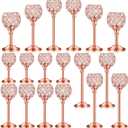 Qunclay 18 Pieces Crystal Candle Holders Bulk Candle Stick Holder Centerpieces for Table Wedding Centerpieces Crystal Decorative Tealight Dining Table Decor for Party(Rose Gold)