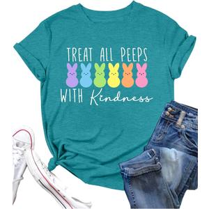LAZYCHILD Women Easter Teacher Shirts: Funny Treat All with Kindness T-Shirt Bunny Rabbit Tee Tops XL
