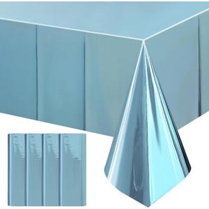 4pcs Light Blue Foil Tablecloth 54*72inch Plastic Baby Shower Frozen Birthday Party Table Cloths Disposable Waterproof Table Cover for Winter Christmas Wedding Graduation Party Supplies