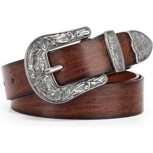 JASGOOD Women Leather Belts Ladies Vintage Western Design Black Waist Belt for Pants Jeans Dresses