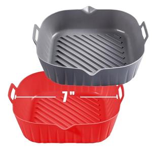 Golden Associate Silicone Liners Square for Air Fryer, 2 Pcs Non-stick Food-grade Reusable Basket Silicone Pot Baking Tray Airfryer Accessories, Top Size 7 inches, Bottom Size 6.3 inches