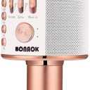 BONAOK Wireless Bluetooth Karaoke Microphone,3-in-1 Portable Handheld Karaoke Mic Speaker Machine Home Party Birthday for All Smartphones PC(Q37 Rose Gold)