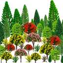 MOMOONNON 32pcs Model Trees 1.1-5.1inch Mixed Diorama Model Tree Colourful Flower Trees Grass Architecture Mini Trees for Crafts Building Model Railway Scenery Landscape Supplies (Style 01)