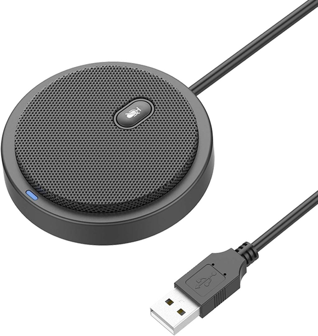Upgraded USB Conference Microphone for Computer, 360 Omnidirectional Condenser Mic with Mute Key, Great for Video Conference, Gaming, Chatting, Skype, Plug & Play, Windows macOS, Ideal for Gift