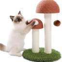 PETEPELA Cat Scratching Post, Mushroom Tall Cat Scratcher Featuring with Natural Sisal Scratching Poles and Interactive Toy Ball for Kittens and Small Cats (Brown) (18.9")