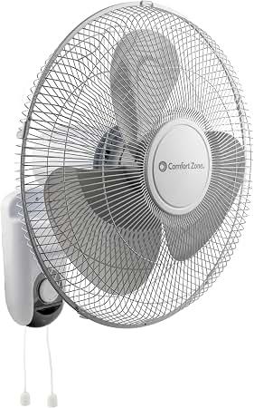 Comfort Zone Oscillating Wall Mount Fan with Adjustable Tilt, 16 inch, 3 Speed, Metal Grille, 90 Degree Oscillation, Airflow 14.07 ft/sec, Ideal for Home, Bedroom, Gym & Office, CZ16W
