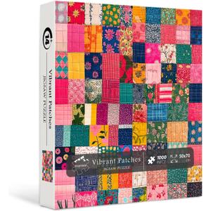 Sewing Patch 1000 Piece Puzzle for Adults, PICKFORU Vintage Quilt Patchwork Flower Art Puzzles, Impossible Difficult Colorful Theme as Wall Decor