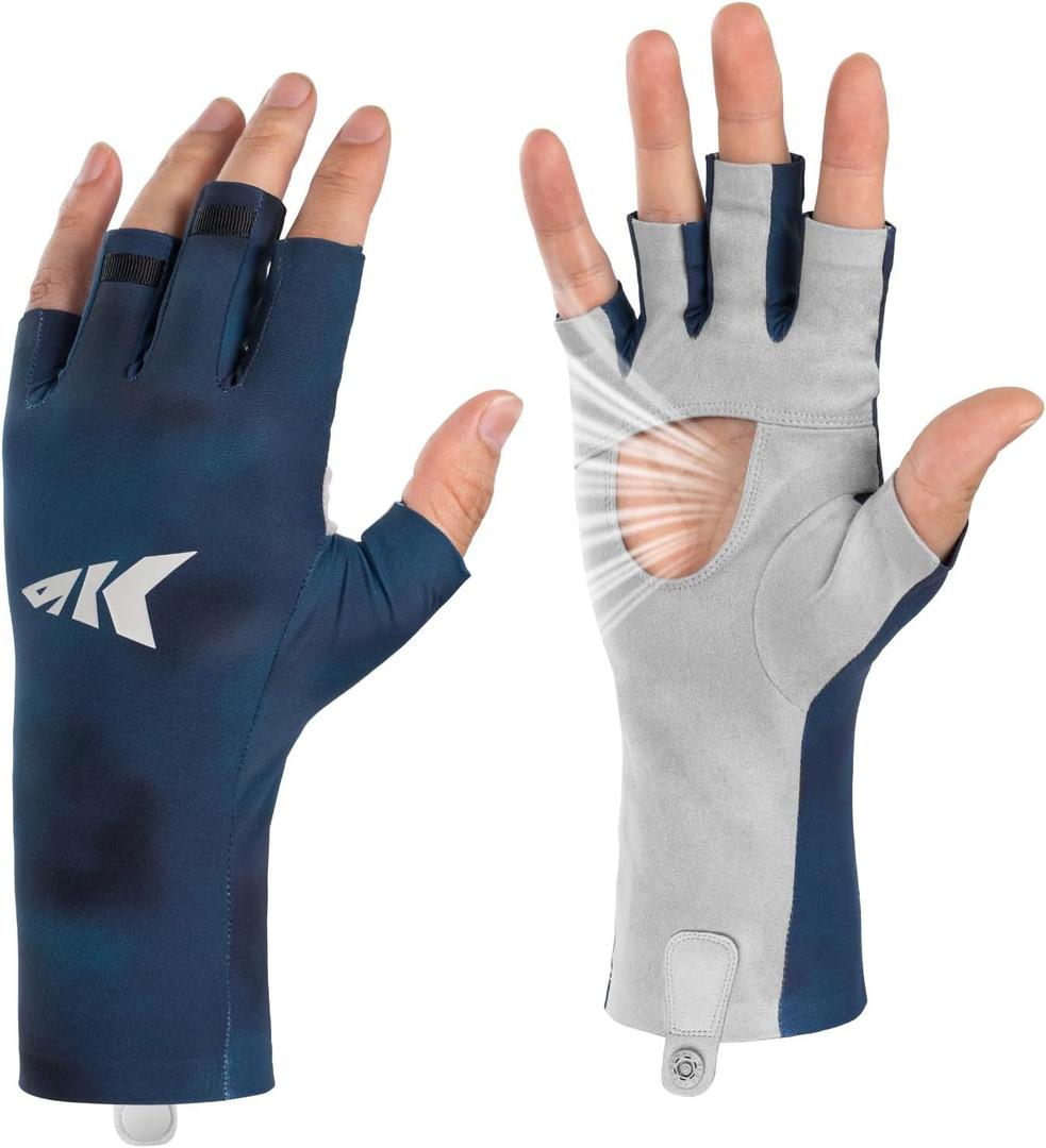 KastKing Ultimate Angler Fingerless SPF Sun Gloves, UPF50+ Sun Protection Fishing Gloves, Hydrocool Technology, Open Palm Design, Extended Cuff UV Protection Gloves for Fishing, Hiking, and Cycling (Small-Medium, Titans)