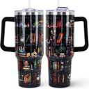 Book Lovers Gifts 40oz Tumbler with Handle and Straw Lid,Vacuum Insulated Leak Proof Tumbler bookish gifts for Women Readers Librarian,Book Accessories Stainless Steel Travel Mug,Skull Bookshelf