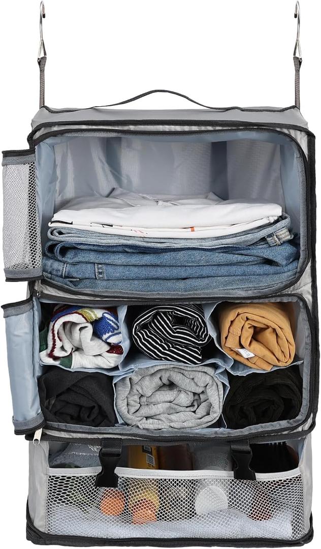 Surblue Hanging Shelves Travel Compression Packing Cube for Carry-on Luggage Suitcase Collapsible Transformable Garment Closet Organizers Large Capacity, Lightgrey, XXL (XXL_14.96*11.47*22.83in)