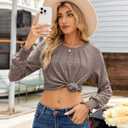 Long Sleeve Shirts for Women 2026 Spring Dressy Casual Blouses Pleated Crewneck Tunic Tops for Leggings Cute Tee (Brown, L)