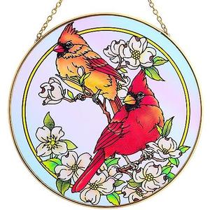COOWIND Cardinal Suncatchers for Windows,6.3” Stained Glass Window Hangings,Hand-Painted Glass Panel Perfect for Home Décor and Gifts