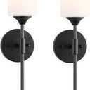 BYOLIIMA Mid Century Modern Wall Lamp 2 Pack with White Cylinder Glass Shades Matte Black Wall Sconce Bathroom Vanity Lighting Industrial Farmhouse Wall Light Fixtures for Mirror Bedroom Living Room