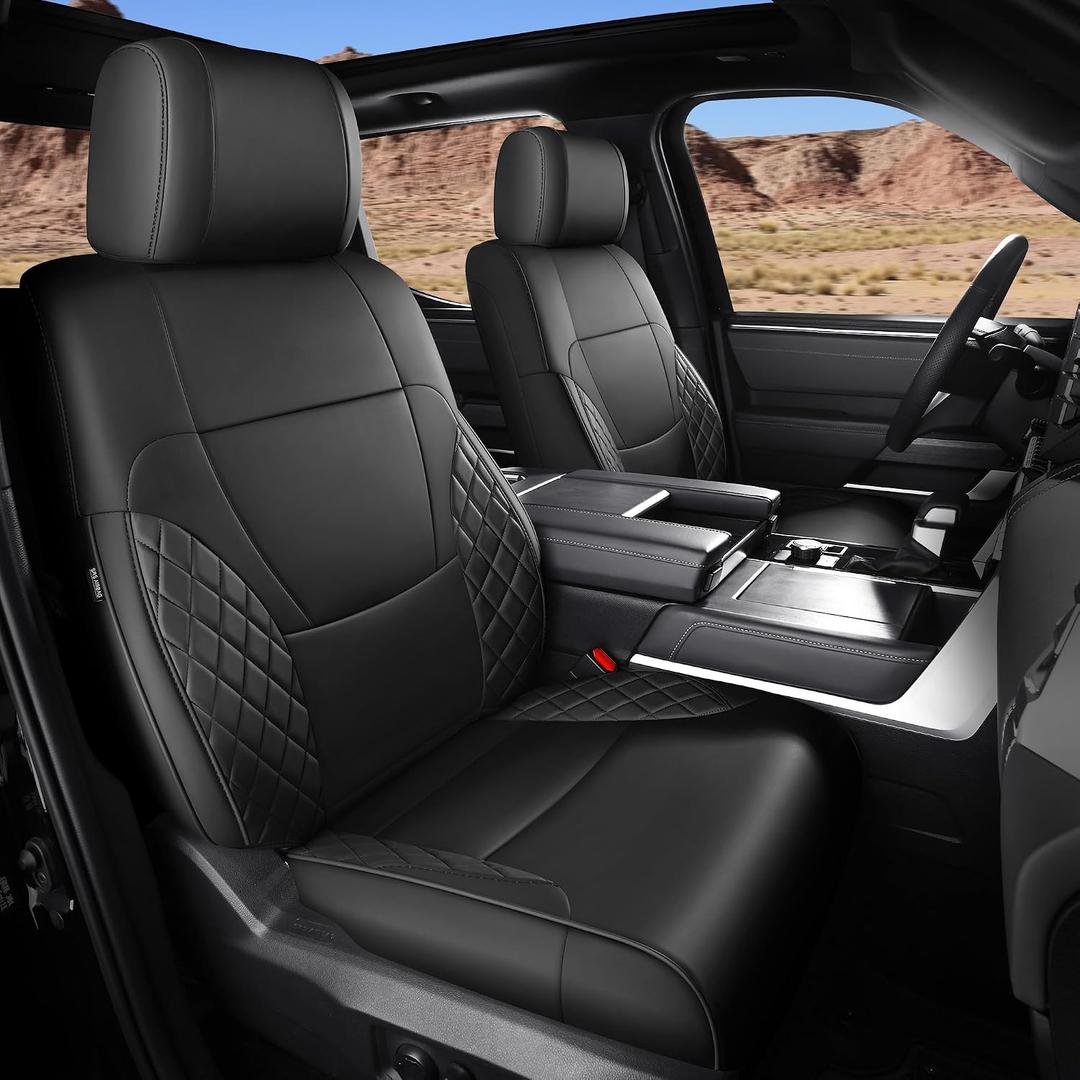 for Toyota Tundra Seat Covers 2022 2023 2024 2025 2026 Custom Fit Full Set, Waterproof & Durable Leather Seat Covers for Car - Black (for SR/SR5 Only, NO Rear Armrests)
