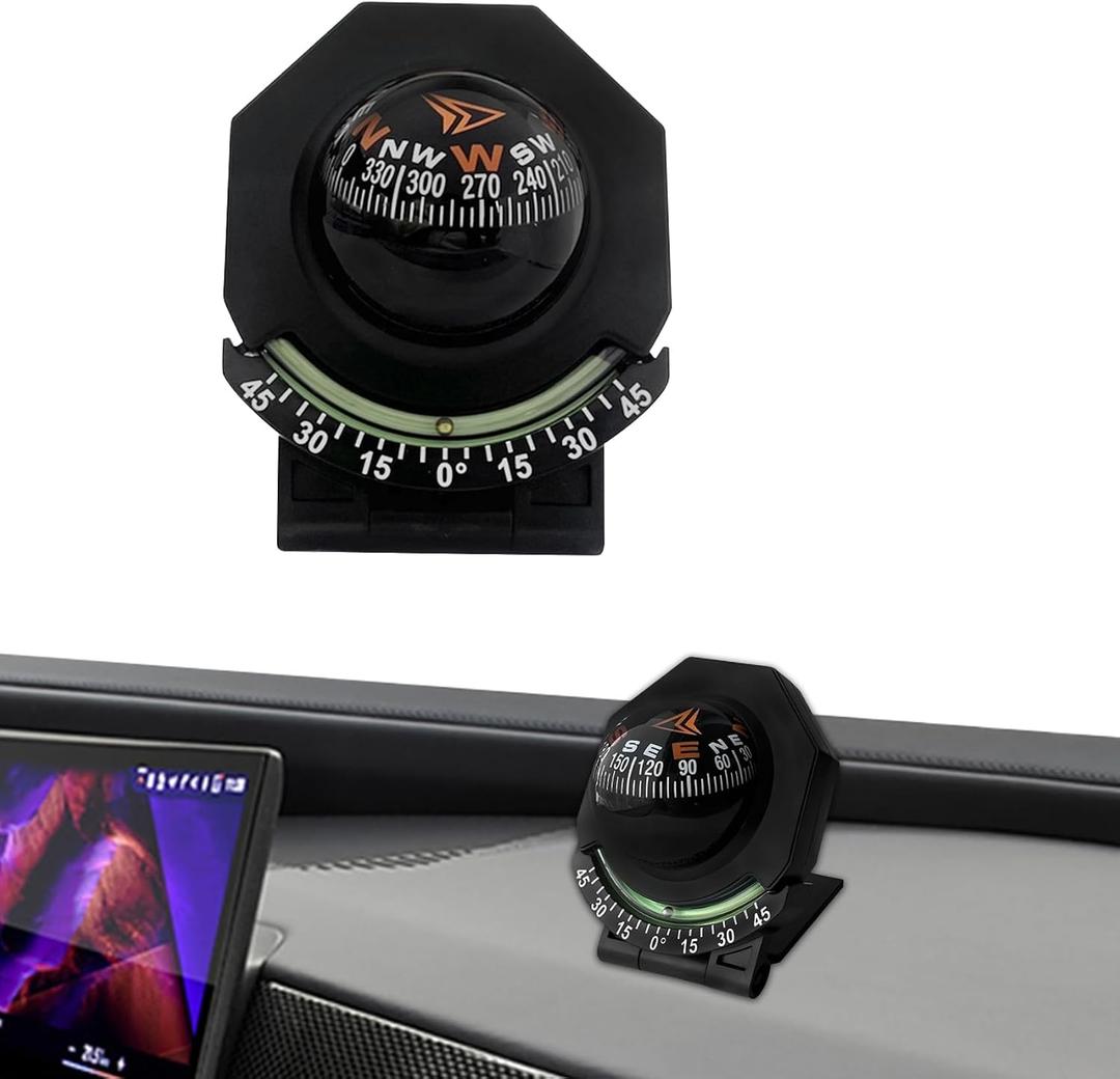 Car Compass, Compass for Car Dashboard, Auto Dashboard Compasses Ball with Slope Meter, Universal Auto Accessories Adjustable Dash Vehicle Direction Navigation Ball for Cars Boats Trucks