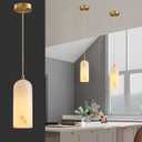 Modern Alabaster Pendant Light Kitchen Island White Marble Pendant Lighting Antique Brass Natural Stone Ceiling Hanging Lamp Long Tube Linear Chandelier for Dining Room Bedroom Bathroom