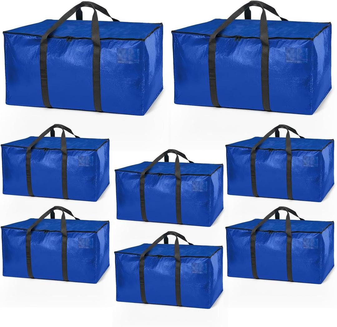 ClearSpace Heavy Duty Moving Bags or Storage Bag  Large Moving Boxes with Backpack Straps, Zippers & Handles  Perfect for Moving, College Dorm, Traveling, Camping, Christmas Decorations, 8 Pack (Blue)