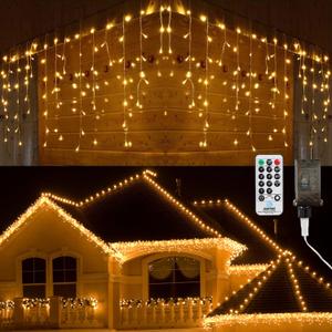 Brizled Icicle Lights Warm White, 29ft 360 LED Christmas Icicle Lights, 8 Modes Christmas Light with 60 Drops, Connectable Xmas Drop Lighting with Remote for Indoor Outdoor Christmas Wedding Holiday
