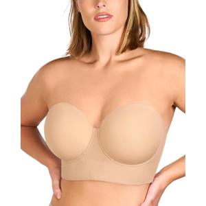HSIA Strapless Bras for Women, Longline Corset for Large Bust Plus Size Supportive Bustier Minimizer Convertible Bandeau 42D  Natural Nude