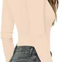 MANGDIUP Women's Round Collar Long Sleeve Elastic Bodysuit Jumpsuit(7001 Nude-L)