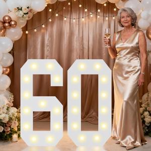 Pooqla 2.4FT Light Up Numbers for 60th Birthday Gifts for Women Men, Marquee Numbers 2.4 Feet Tall Party Decor for Her Him, Mosaic Big Sign for 60th Birthday Decoration Backdrop, Large Number 60