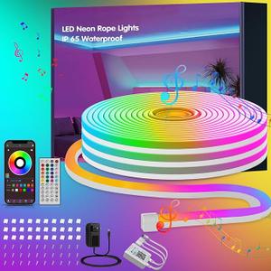 65ft RGB LED Neon Rope Lights with App, Remote Control, IP65 Waterproof Neon Light Strip Outdoor Indoor, DIY Design Flexible Led Strip Lights for Bedroom Essentials, Gaming Accessories