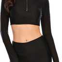 NESY Womems Swimsuits Long Sleeve Two Piece Rash Guard UV Protection Crop Top Bathing Suits (Small, 00-black)