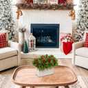 DILATATA Christmas Centerpieces 8 Inch Artificial Christmas Plant in Rectangular Wooden Pot Tabletop Pine Plants with Red Berries Cedar Leaves for Winter Holiday Party Fireplace Mantel Xmas Decor (Style 5)