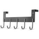 UDENIS Over Door Hanger, Metal Over The Door Hook Rack with 5 Hooks, Towel Rails for Hanging Towel Robe Coat Bathroom Bedroom Grey