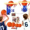 VATOS 2 Pcs LED Basketball Hoop Toy Set - Mini Basketball Hoop Indoor for Kids with 2 Game Mode, Sound Effect, Auto-Score & 4 Balls, Stick-on Basketball Hoop Toy Sport Game for Kids 3-8