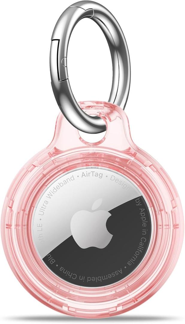 for Airtag Holder Case with Keychain, Shockproof GPS Cover Anti-Scratch Key Chain for Air Tags, for Airtags Accessories for GPS Item Tracker Cases for Bags, Luggages, Clear Pink