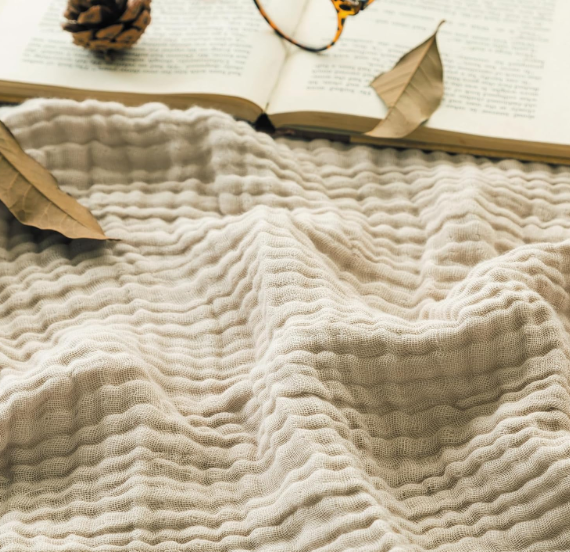 EMME Cotton Throw Blanket Large 50"x70" Gifts for Women 100% Muslin for Couch Breathable Gauze All Season Light Tan Soft and Lightweight PreWashed
