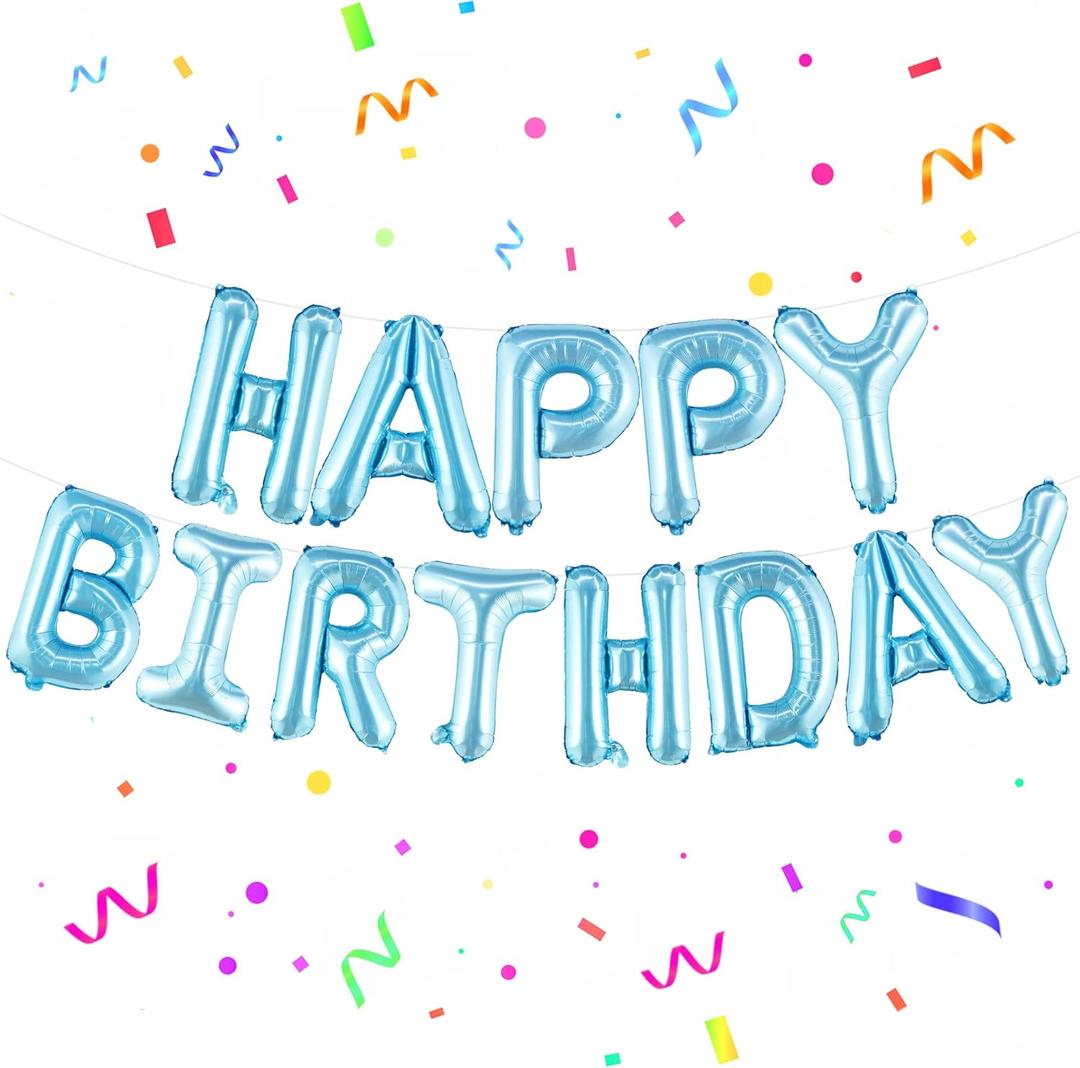 KatchOn, Light Blue Happy Birthday Balloon Banner - 16 Inch | Happy Birthday Sign | Birthday Decoration For Boys, Girls, Women and Men | Ocean Theme Birthday Decorations