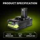 2-Pack 18V 3.5Ah Replacement for Ryobi 18V Battery, Compatible with Ryobi One+ Power Tools and Chargers, Li-Ion Batteries with LED Indicator, Fits P102 P103 P104 P105 P107 P108 P109